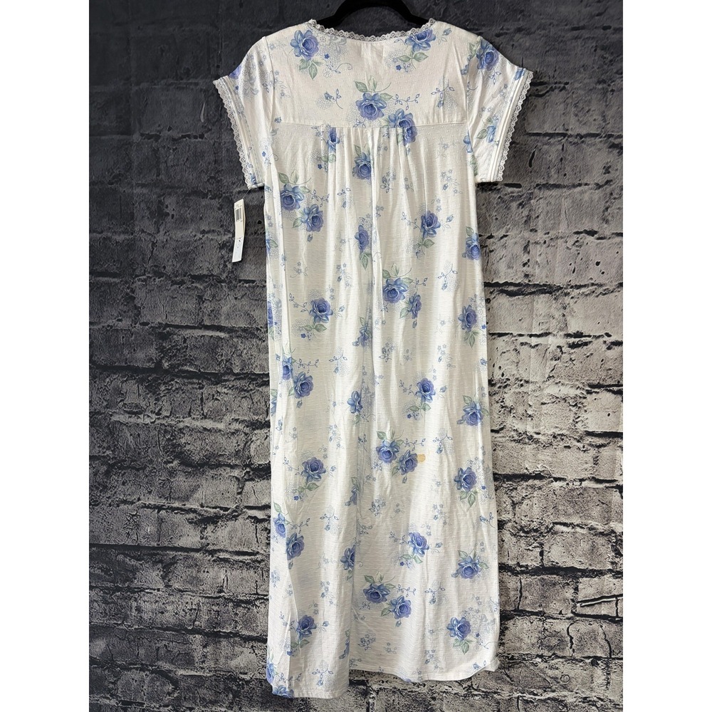 Vintage Aria Petite‎ Nightgown PS White Blue Floral Cotton Lace 90s - Picture 6 of 14